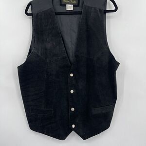 Western Frontier Black Cowboy Western Four Snap Button Leather Vest XL